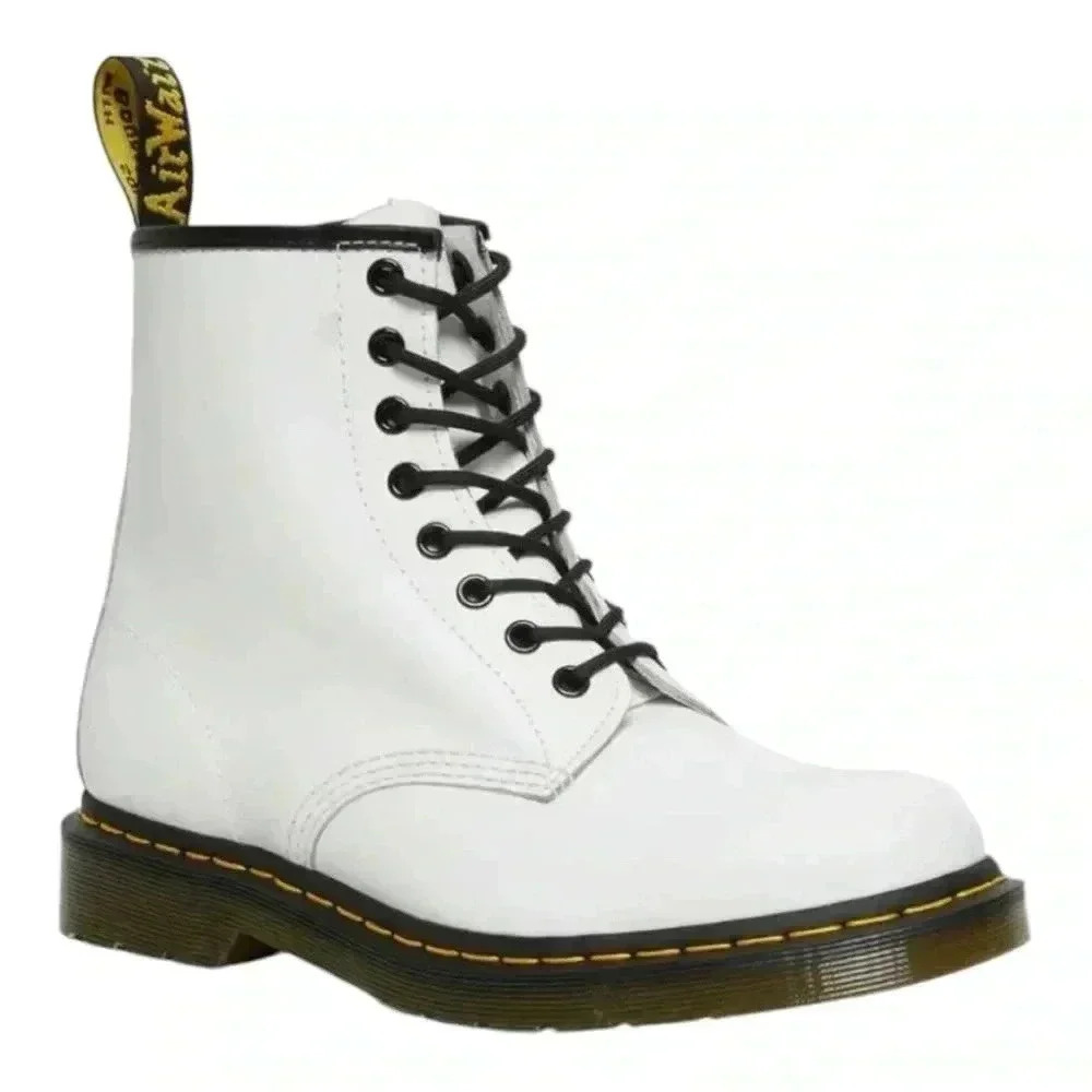 Dr Martens 1460 Smooth Leather White Lace Up Ankle Zip Combat Boots Women’s 5
